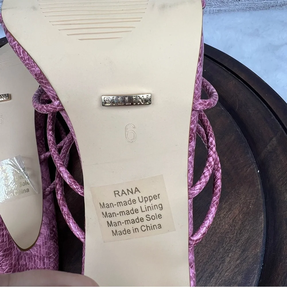 Billini Rana Slide Sandal in Rose Python Strappy Block Heels Size 6 Pink